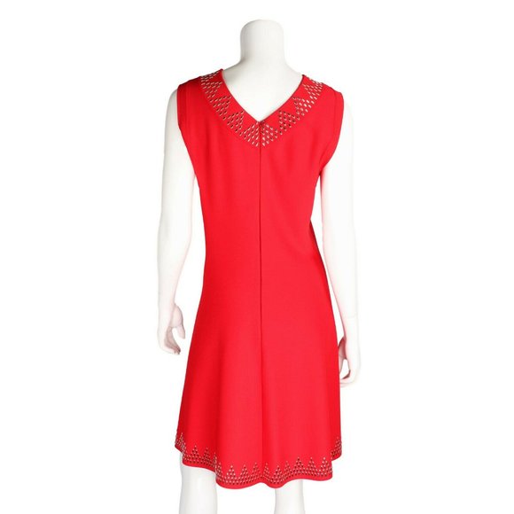 ALAIA Red Sleeveless Midi Dress Silver Grommets - Picture 4 of 12